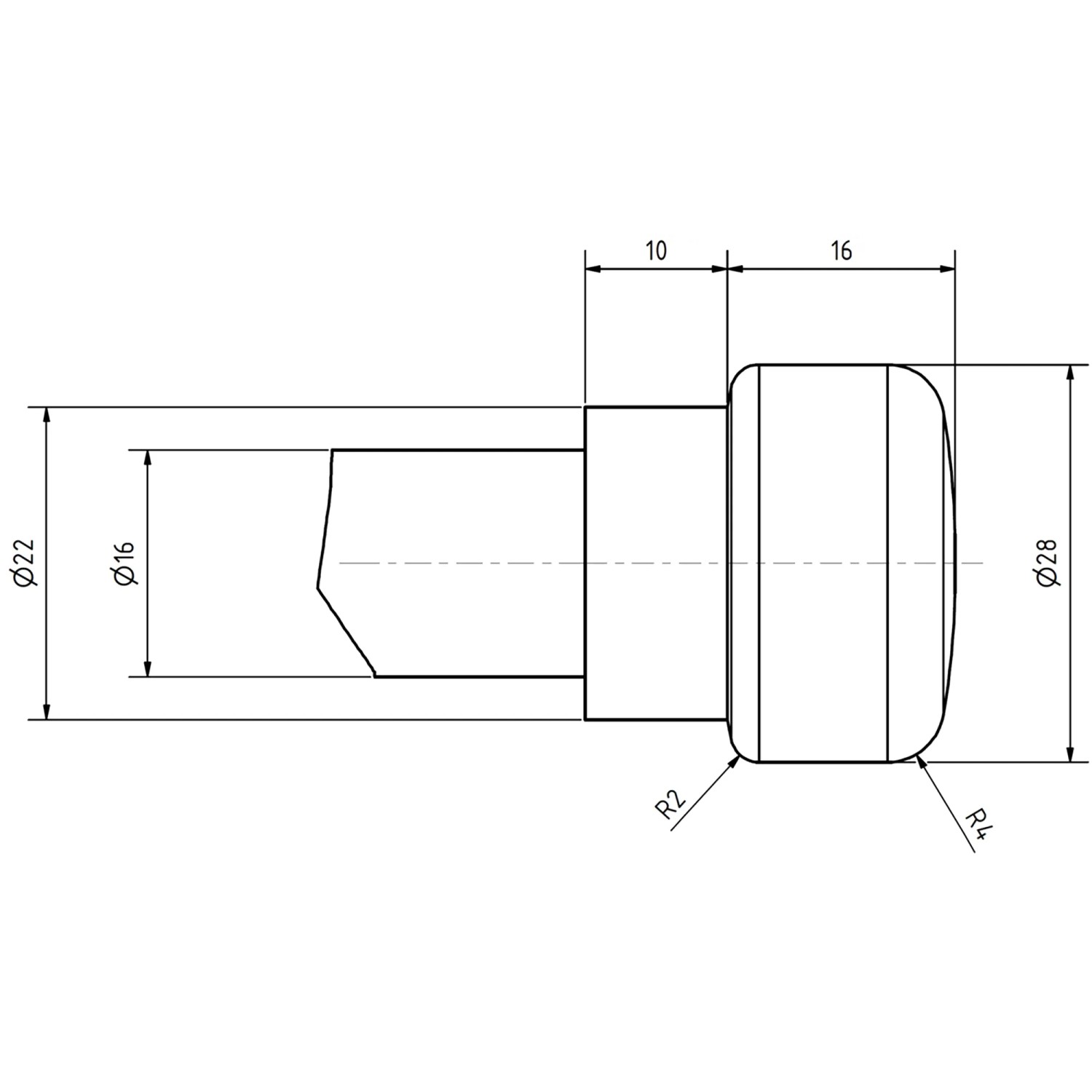 Technische Zeichnung: Schake Erdnagel, Ø 16 mm x 600 mm, Details zu Maßen und Form.