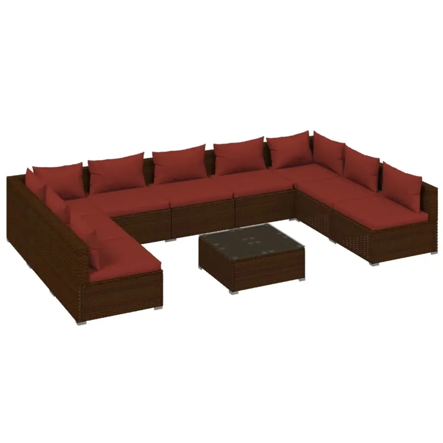 vidaXL 10-Tlg Garten-Lounge-Set mit Kissen Poly Rattan Braun 3101915