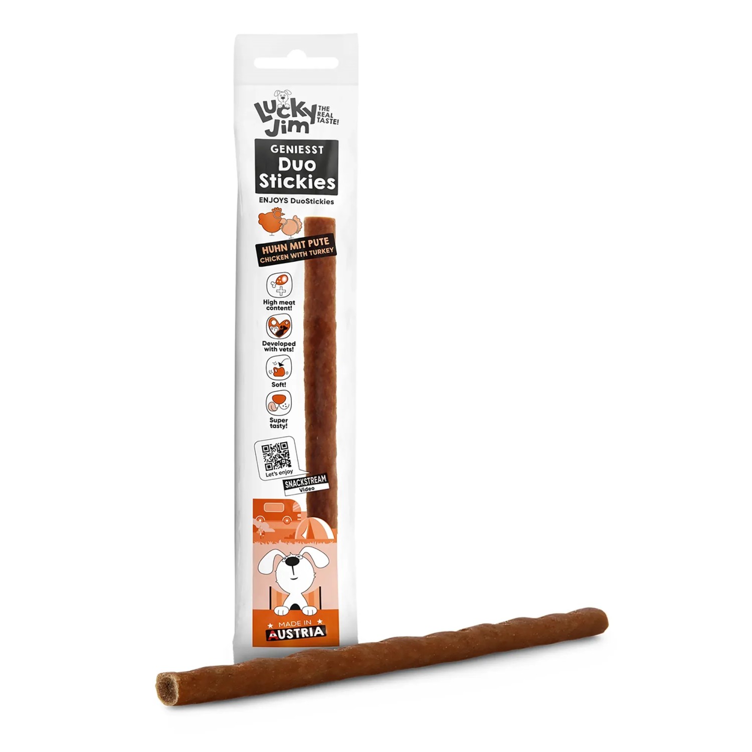 Lucky Jim DuoStickies Hunde-Belohnungssnack Huhn & Pute, softe Konsistenz.