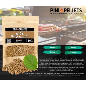 PINI Naturholzpellets Set 4x1 kg für Smoker & Räucherofen aus 4 Sorten, Buche Nr 5, Kirsche Nr 8, Apfel Nr 9, Erle Nr 11, Natürliches Raucharoma