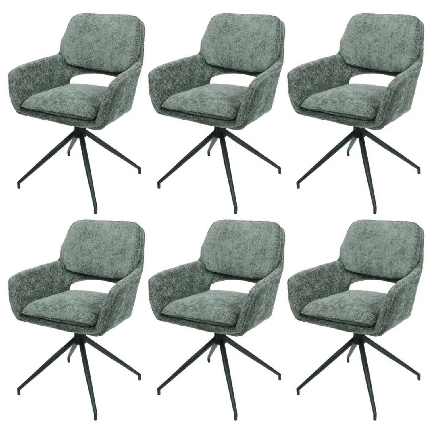 MCW Esszimmerstuhl N74 6er-Set Stoff Chenille 490g/m² Grün
