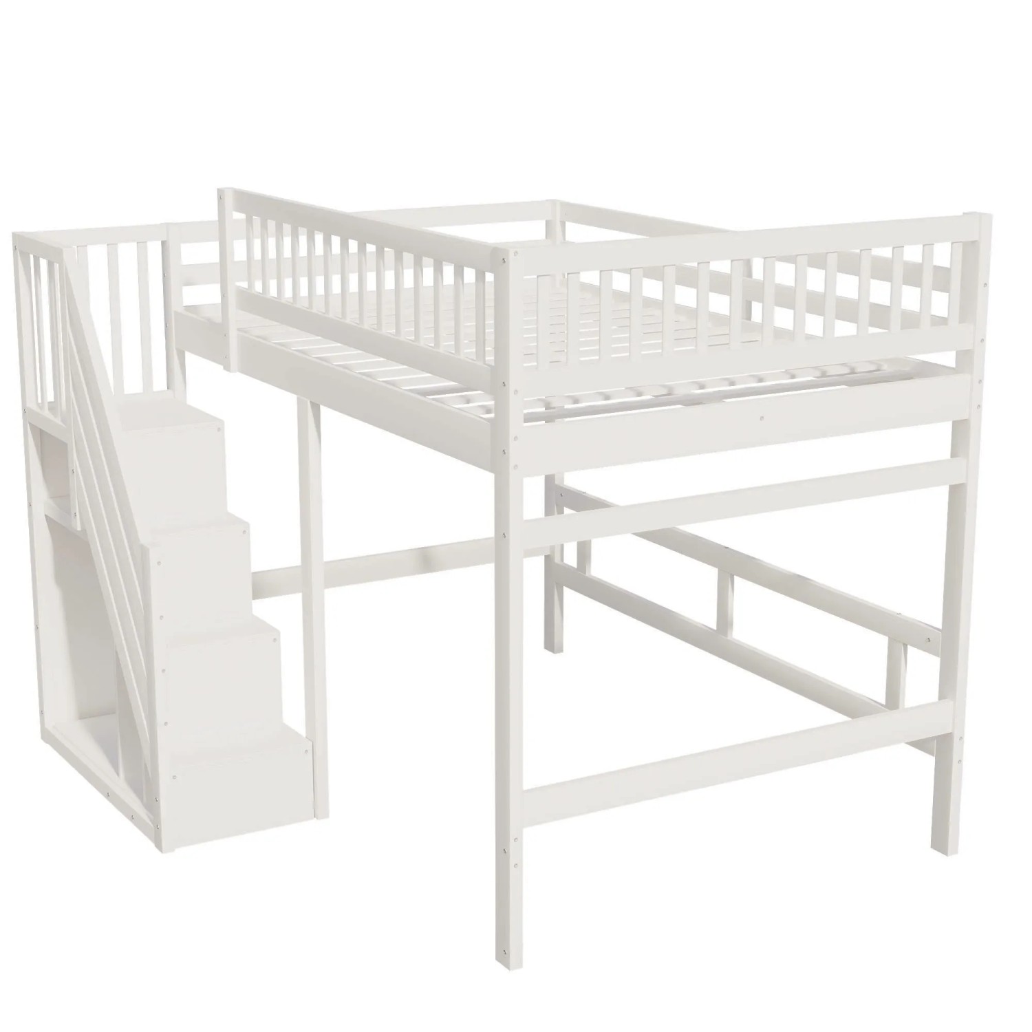 okwish Massivholzbett 140×200 Kinderbett Treppe mit Aufbewahrungsschrank ohne Matratze