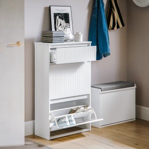 SoBuy Schuhschrank mit 2 Klappen und 1 Schublade Schuhkommode 61x100x26cm Weiß FSR165-W