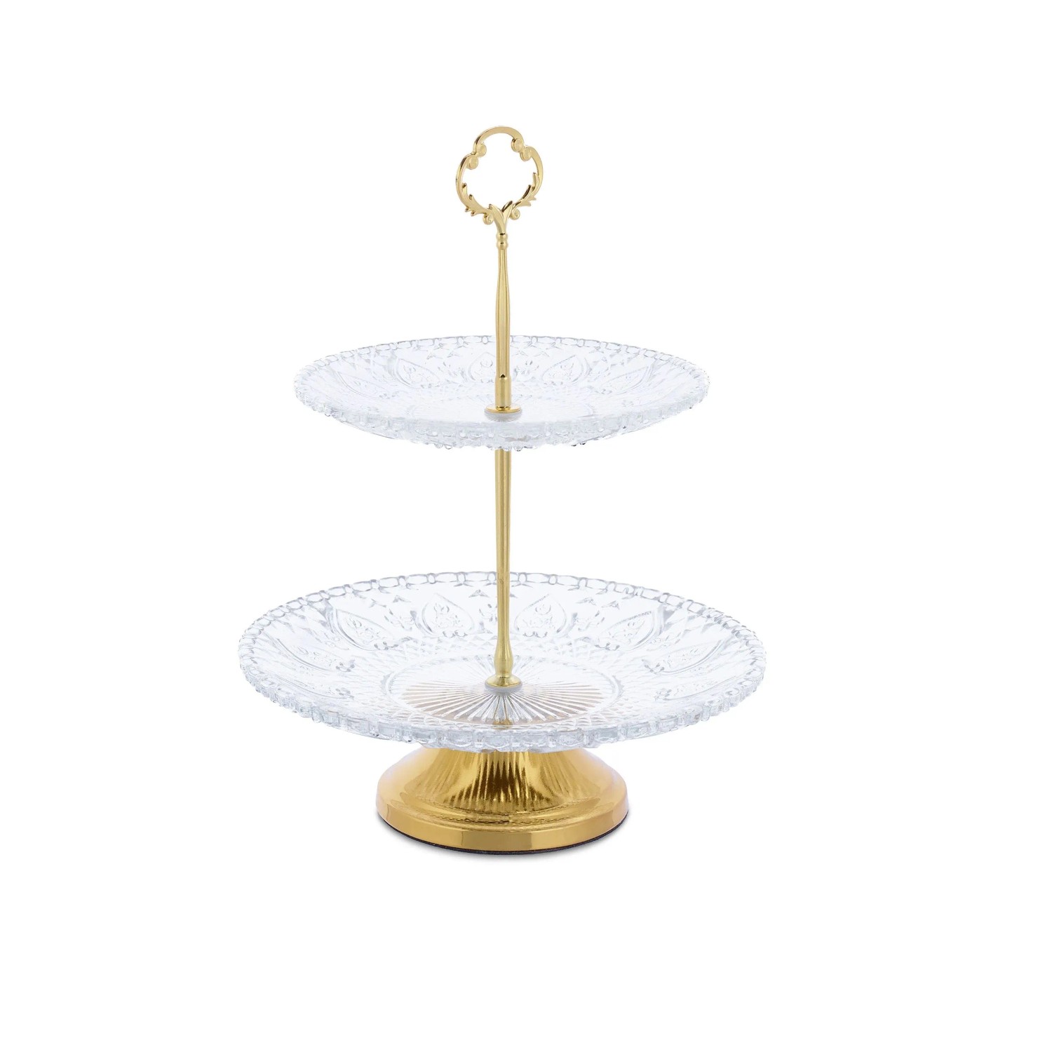 Relaxdays Etagere Glas Transparent Gold Doppelstöckig 30 cm x 23 cm 0,9 kg