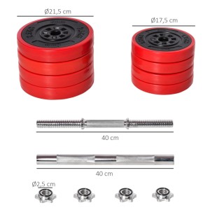 HOMCOM 20 kg Langhantel Set mit roten Gewichtsscheiben, Stangen und Verschlüssen.