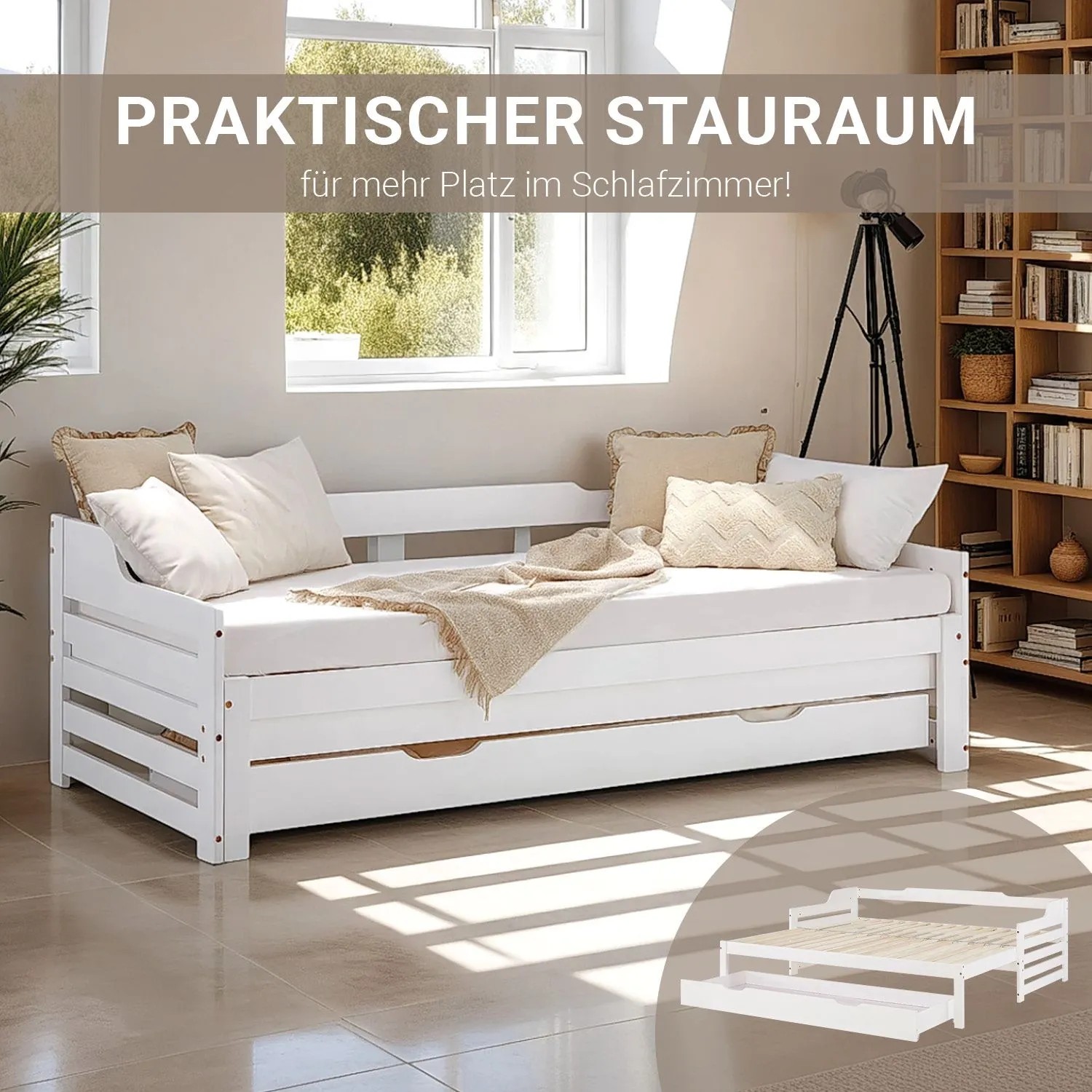 Homestyle4u Tagesbett ausziehbar mit Stauraum 90 x 200 cm inkl. Lattenrost kaufen bei OBI