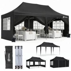 Sekey Faltpavillon 3x6 m mit 4 Seitenteilen und 2 Eingängen Wasserdicht UV Schutz 50