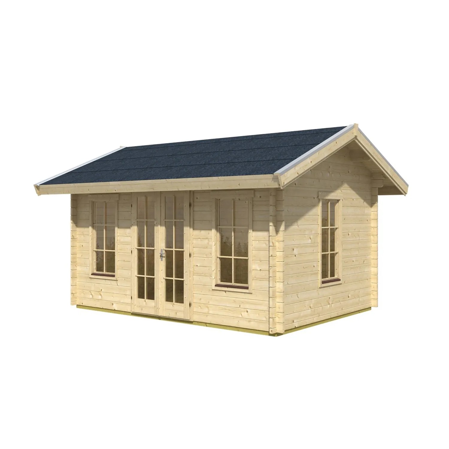 Skan Holz Gartenhaus Montral 2, naturbelassenes Holz, 420x380 cm. Holz-Gartenhaus mit Satteldach.