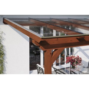 Skan Holz Terrassenüberdachung Ancona, 434x250 cm, Leimholz Nussbaum mit Polycarbonat-Doppelstegplatten.