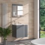 Graues Vicco Badmöbel-Set Izan, 2-teilig mit Unterschrank und Spiegel. Modernes Design für Ihr Badezimmer.