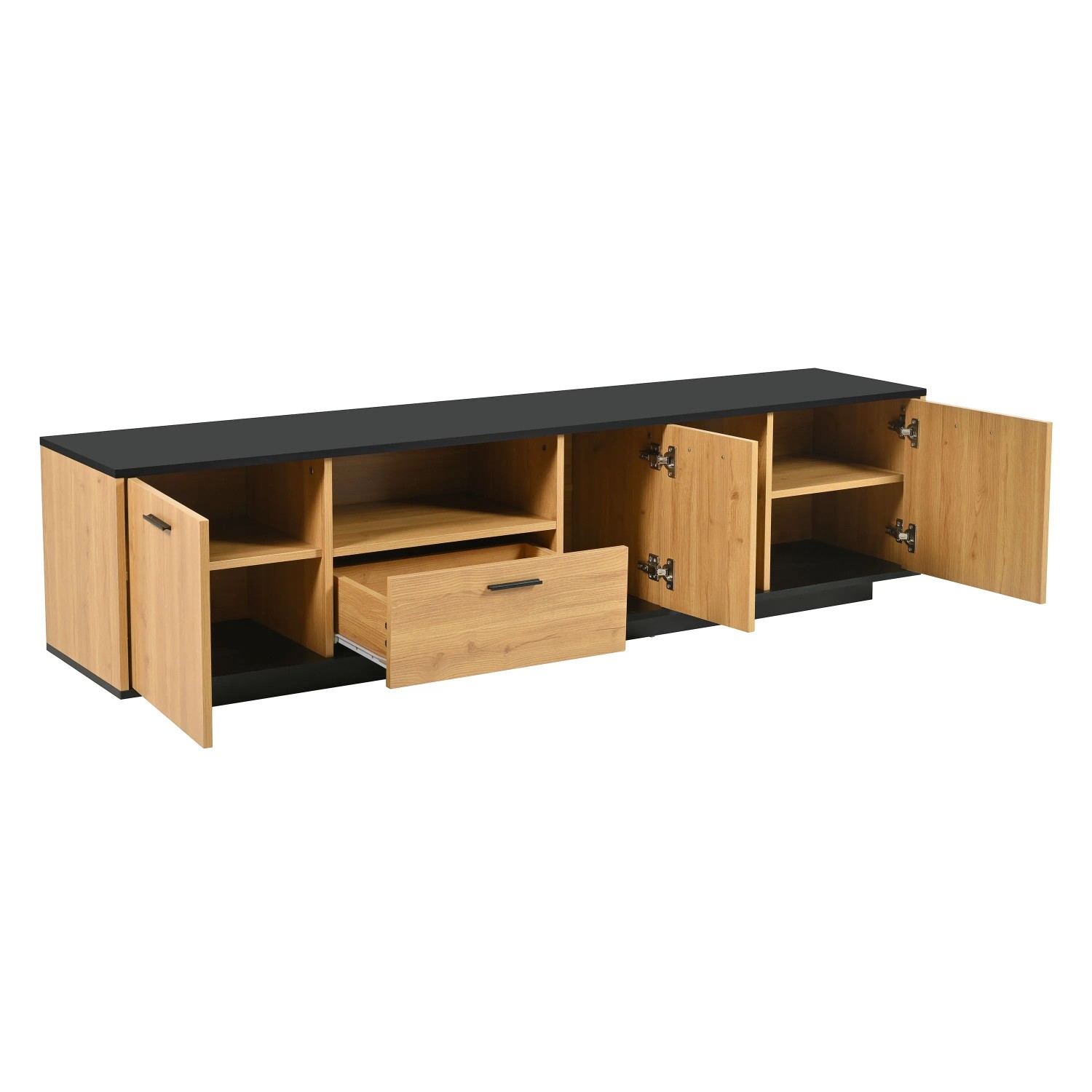 okwish TV Schrank mit LED Beleuchtung Glasfächer Stauraum 180×37×45cm Schwarz Natur