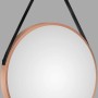Runder DSK Design Wandspiegel Silver Coiffeur Ø 50 cm mit Kupferrahmen und Lederband.