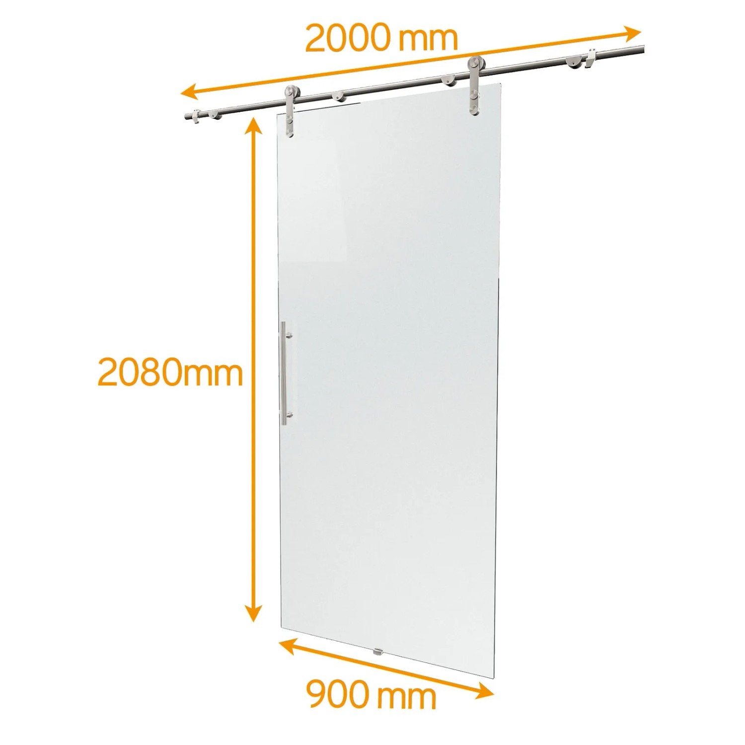 inova Glasschiebetür, satiniert, 900x2080mm, mit offener Laufschiene und Stangengriff.