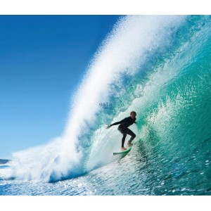 ESTAhome Fototapete: Surfer auf türkisblauer Welle unter blauem Himmel.
