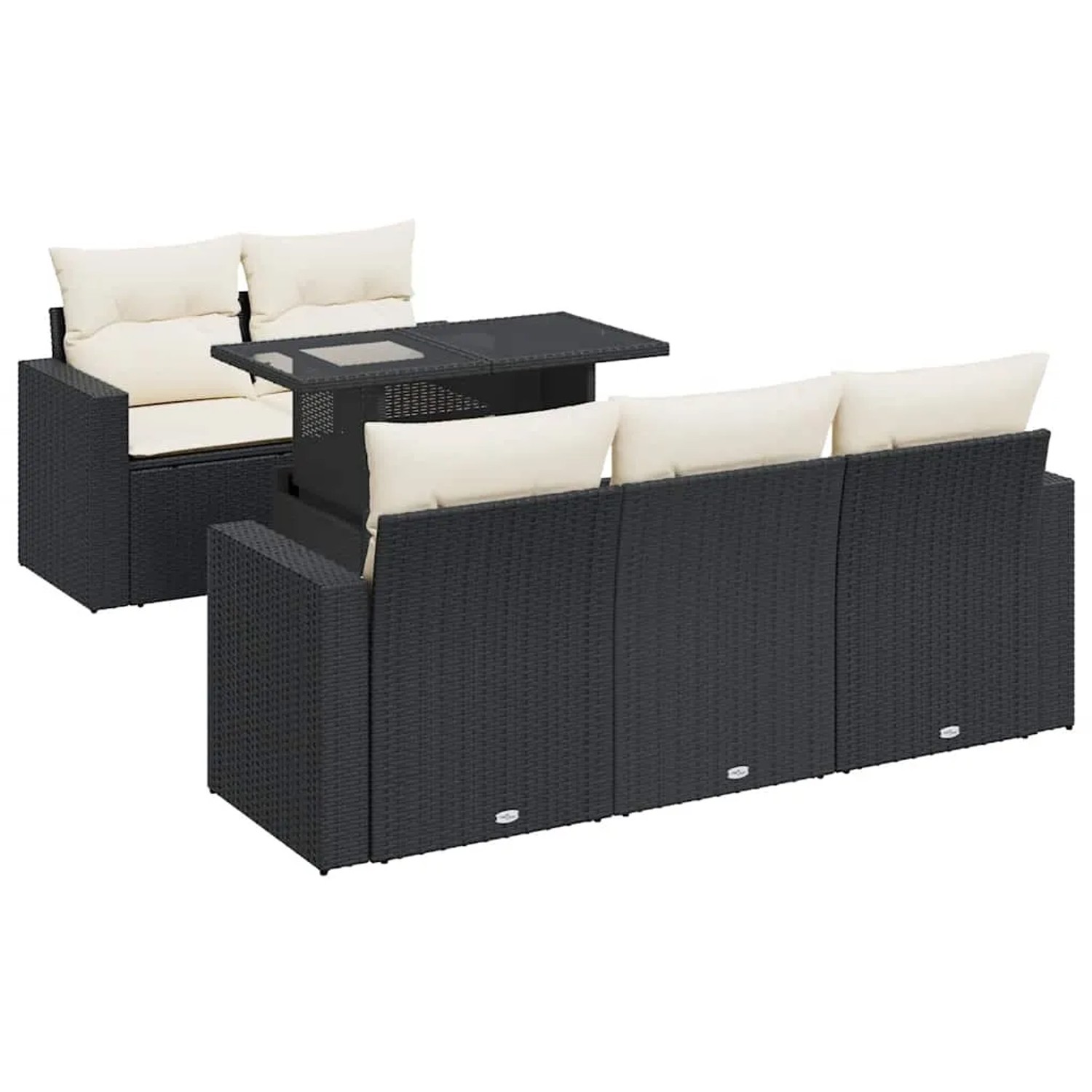 vidaXL 6-Tlg Garten-Sofagarnitur mit Kissen Schwarz Poly Rattan 3326247