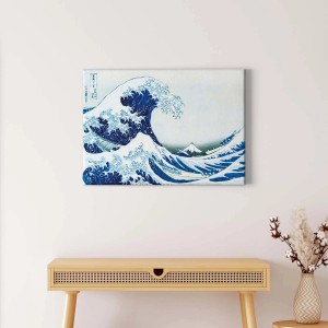 Modernes Wandbild „Japanische Welle“ in Blau/Weiß. Leinwandbild mit asiatischem Motiv für Wohn- und Schlafzimmer.