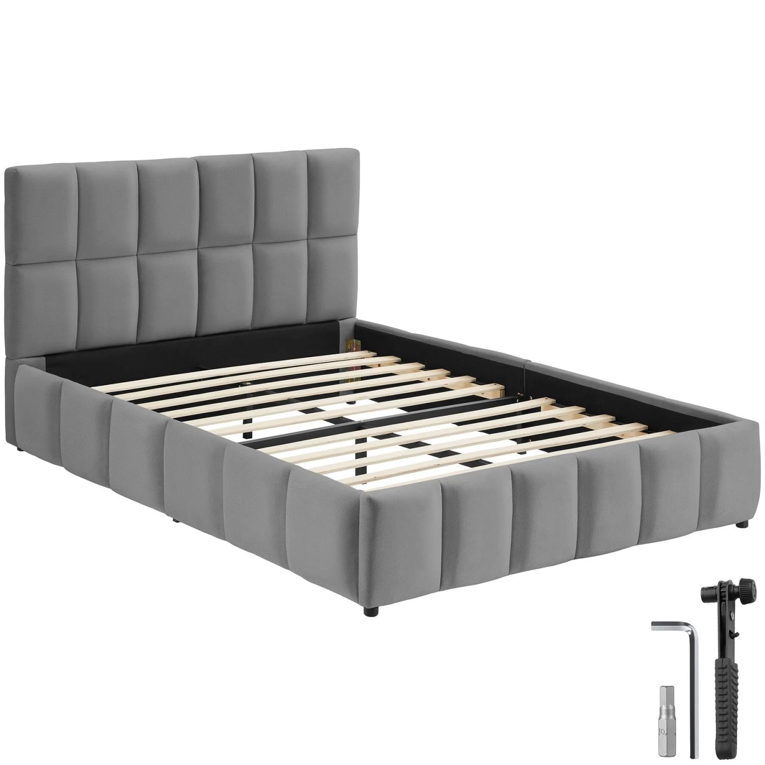 Tectake Polsterbett Shirley Samtbezug Mit Steppmuster Integrierter Lattenrost 120 x 200 cm 220 x 133 x 93 cm Samtoptik Dunkelgrau