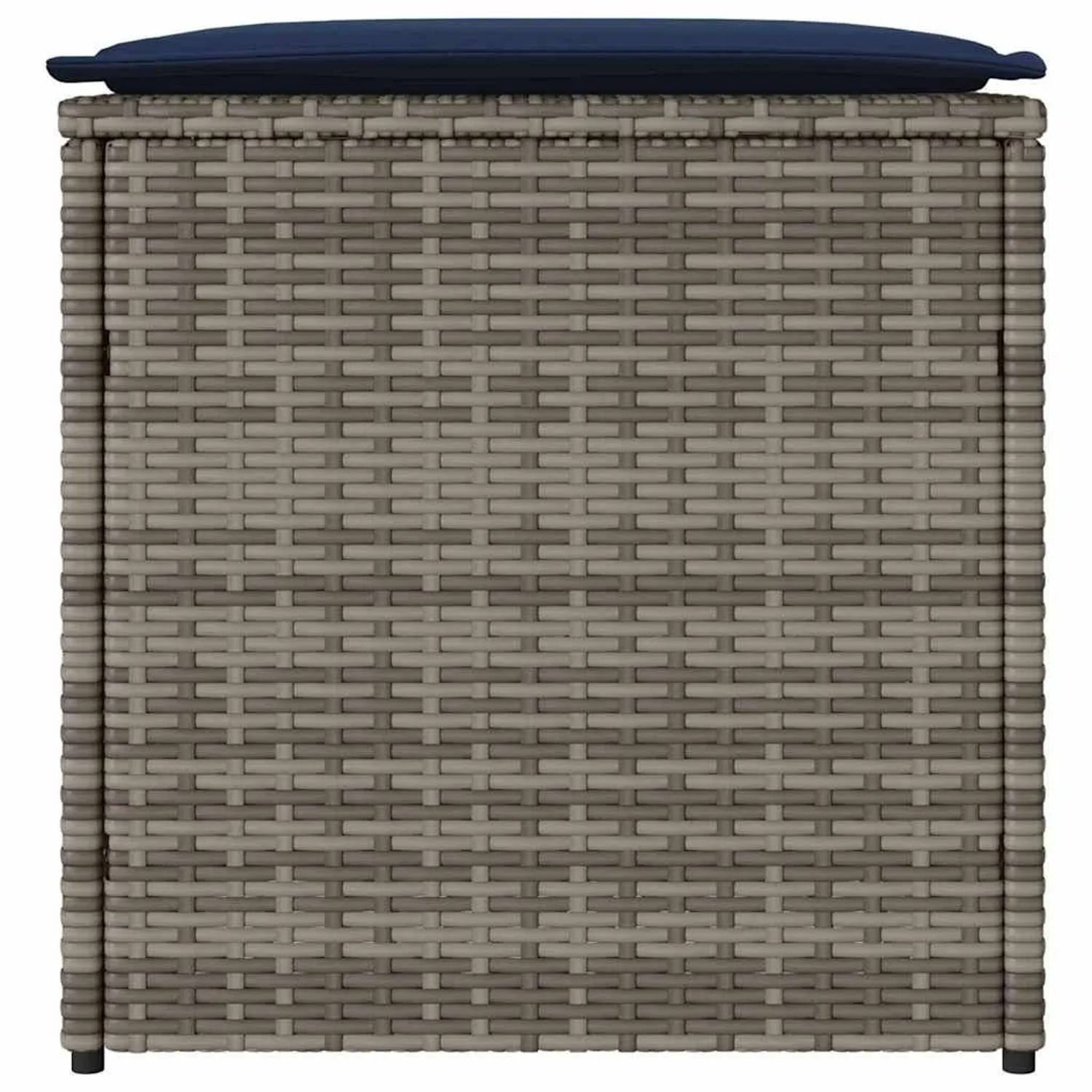 Graue vidaXL Kissenbox aus Poly-Rattan, 50x50x50 cm, zur Aufbewahrung im Garten.