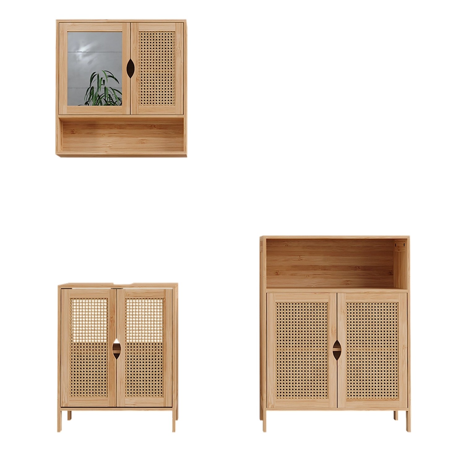 Vicco Badmöbel-Set Liora Bambus 3 Teile Opt 3 günstig online kaufen