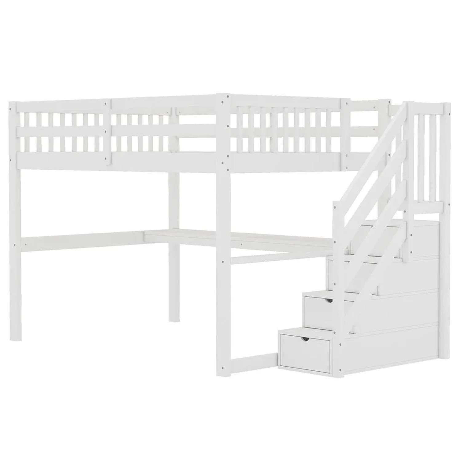 KOMHTOM Hochbett 140 x 200 Cm  Kinderbett Mit Stauschubladen Und Schreibtisch Unter Dem Bett  Kiefernholz  Weiß