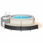 Schwarze vidaXL Whirlpool-Bänke (2 Stk.) aus Poly Rattan mit Auflagen für Whirlpool Zubehör.