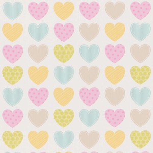 Bunte Tadessi Papiertapete mit Herzmuster für Kinderzimmer.