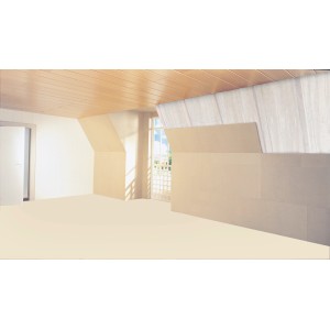 Verlegung von Spanverlegeplatten 205x92,5 cm (10 mm) mit Nut und Feder im Dachgeschoss.