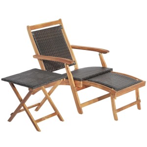 Costway Rattan Sonnenliege mit Fußstütze & Beistelltisch Klappbar