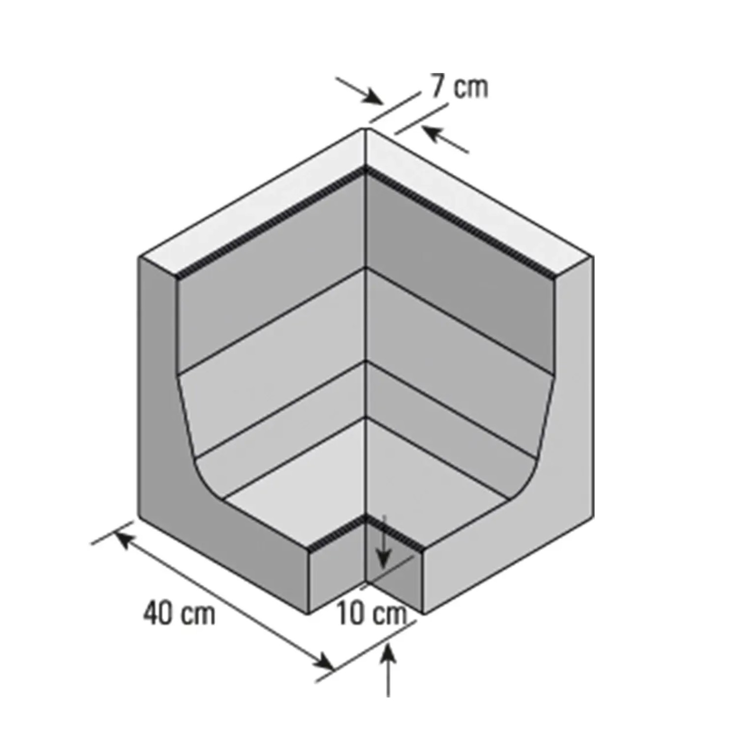 Grauer Winkel-Eckstein 40x40x40 cm für Einfassungen, Stufen und Mauersysteme.
