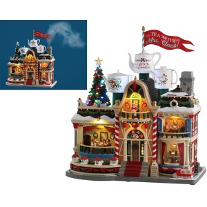 Lemax Weihnachtsdekoration 'Tea With Mrs. Claus' mit LED, Musik und beweglichen Teilen. Rauch aus dem Schornstein.
