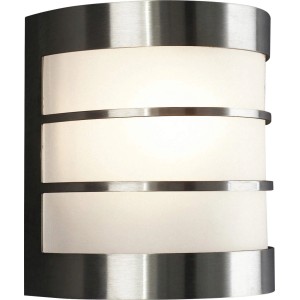 Moderne Philips Calgary Außenwandleuchte aus Edelstahl mit Glasdiffusor.