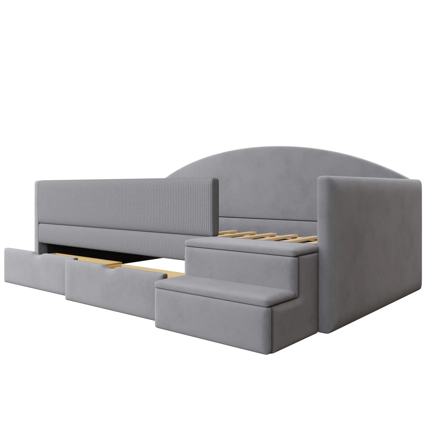 Merax Sofabett 90x190cm Schubladen Stufen Samt Hellgrau