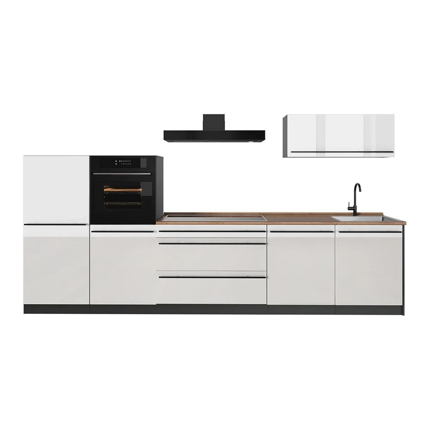 Vicco Küchenzeile R-Line Weiß Hochglanz/Anthrazit 340 x 143 Arbeitsplatte Goldkraft Eiche Art Nr 66522
