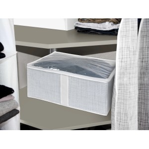 Aufbewahrungstasche M für Textilien, abwaschbarer Kunststoff mit Sichtfenster, platzsparend.