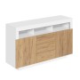 Merax Sideboard 140x85 cm in Weiß und Naturholzoptik. Wohnzimmerschrank mit 3 Schubladen, 2 Türen und offenen Fächern.