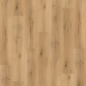Vinylboden Eiche Stavern mit Kork, helle Holzoptik, geeignet für Fußbodenheizung.