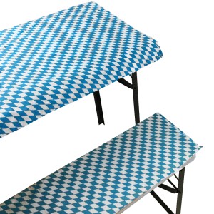 NYVI Bierbankauflagen Set mit blau-weißem Rautenmuster für Bierzeltgarnituren.