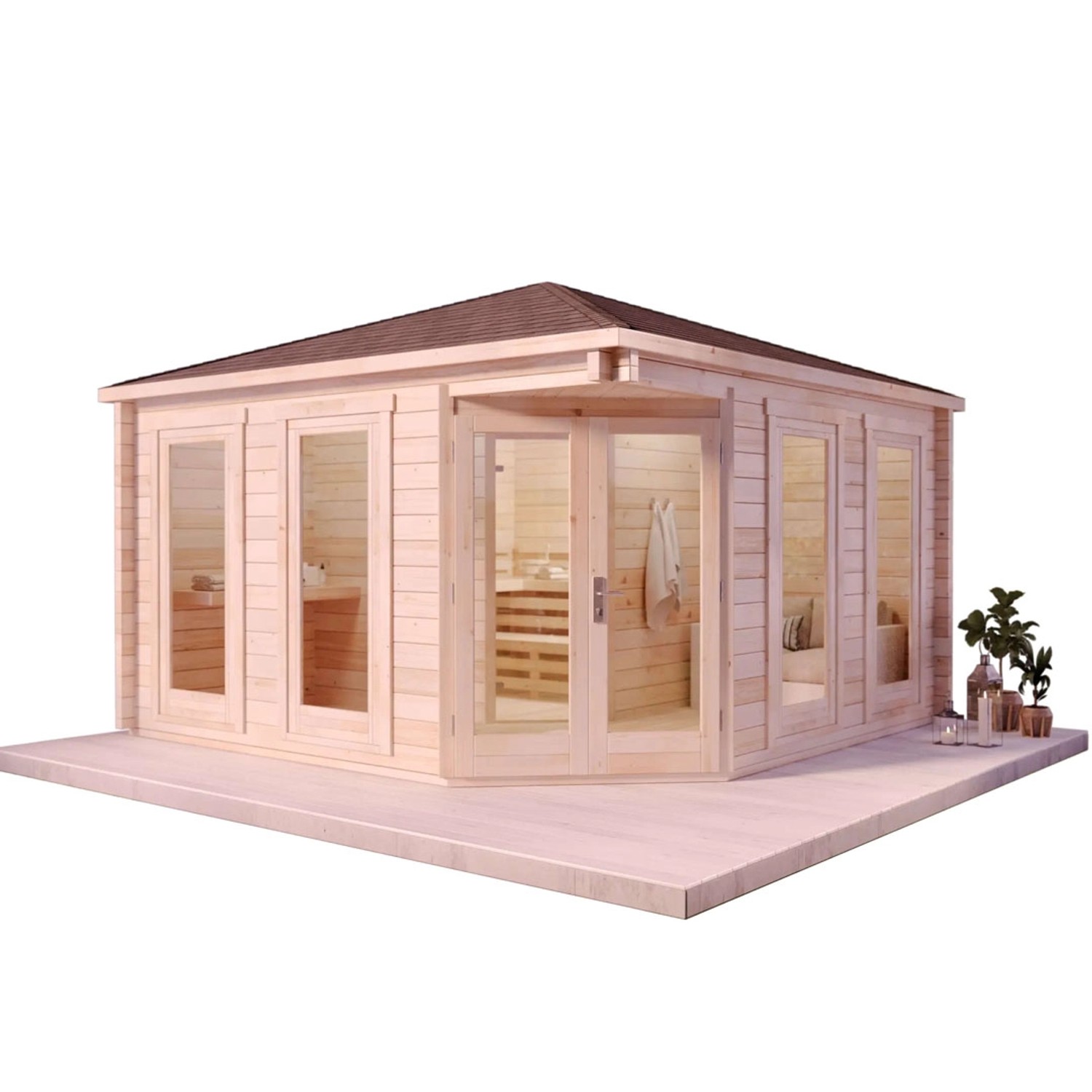 Finntherm Gartensauna Sandor-70 Naturbelassen 406 cm x 406 cm günstig online kaufen