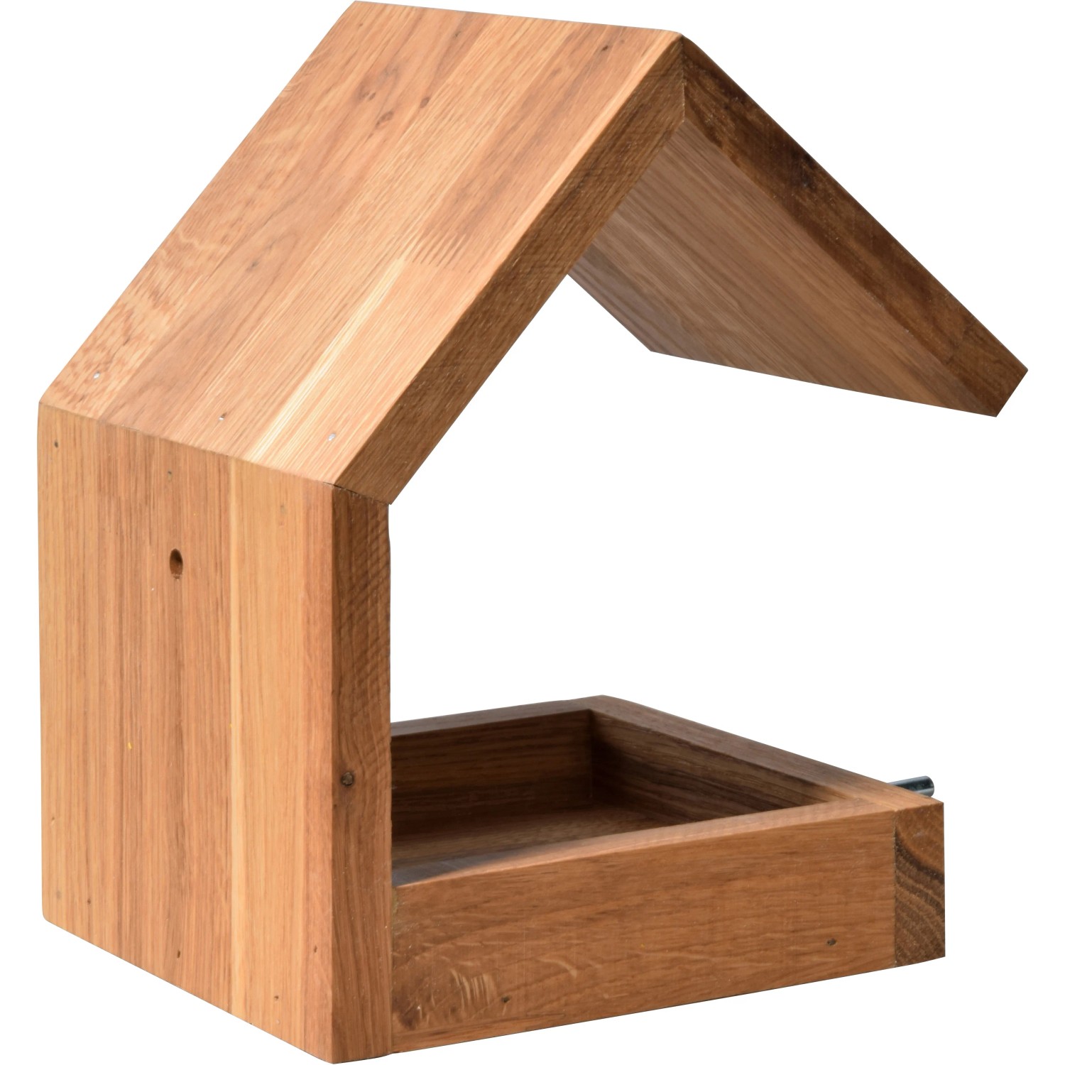 Dobar Design Vogelhaus aus Eichenholz mit Satteldach und Anflugstange.