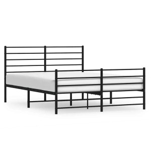 Schwarzes Metallbett 160x200 cm ohne Matratze, mit Lattenrost und Fußteil.