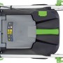 LUX-TOOLS Akku-Rasenmäher 20 V, Aufsicht. Kompaktes Modell mit Akku und Fangkorb.