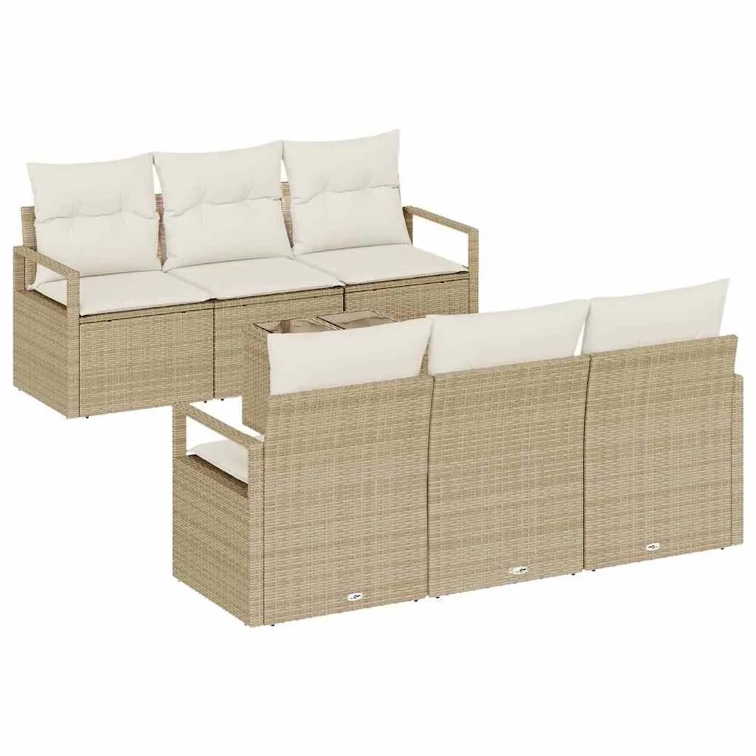 vidaXL Gartensofa-set mit Kissen 7-Tlg Beige und Creme Poly-Rattan 3354940 günstig online kaufen