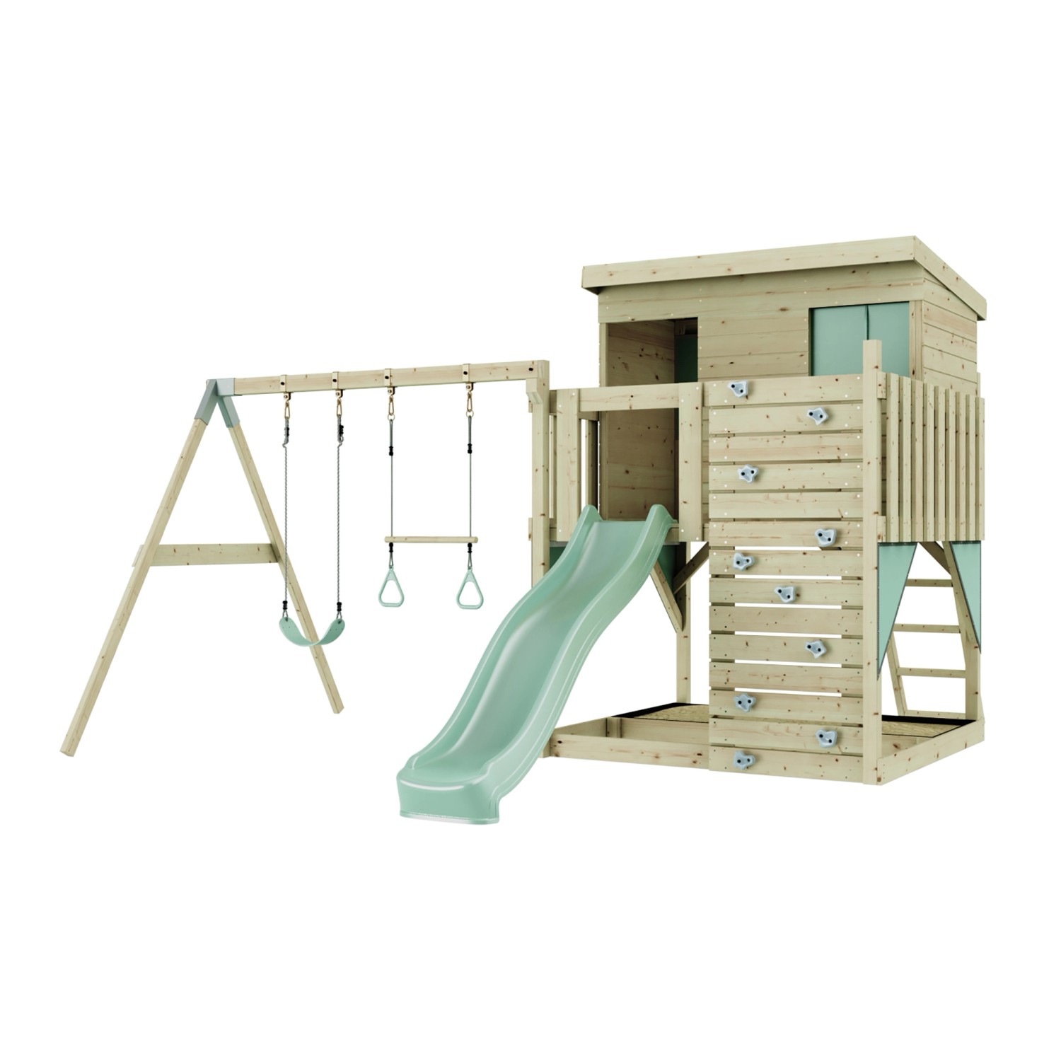 PolarPlay Spielturm Nils, mit Trapezstange, Mintgrün