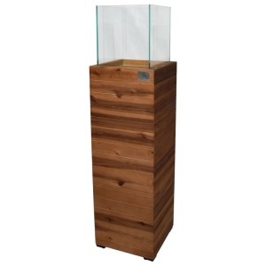 Hohes Standwindlicht aus dunkelbraunem Akazienholz mit quadratischem Glasaufsatz, 100 cm. Für Innen- & Außenbereich.