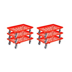 PROREGAL Transportroller für Euroboxen, rot, mit Gummirädern. Transporthilfe für Werkstatt, Lager und Garage.
