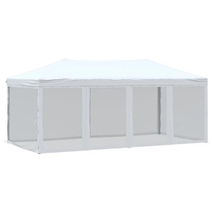 Weißes, faltbares Partyzelt 3x6 m mit Seitenwänden für Outdoor-Events.
