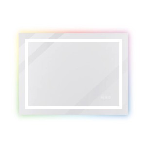 Aica Badspiegel 70x50 cm mit RGB-Hintergrundbeleuchtung, dimmbar und beschlagfrei.