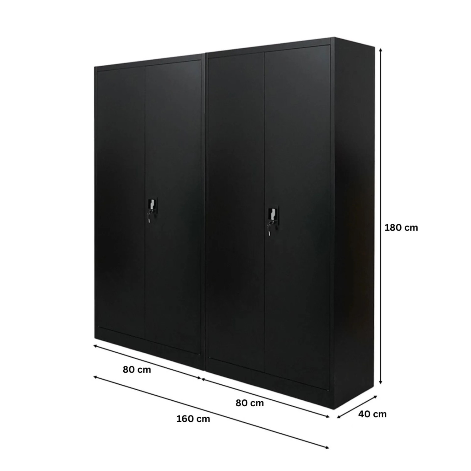 MegaDeal: 2 schwarze, abschließbare PROREGAL Flügeltürenschränke ELEPHANT, 180x80x40cm, Stahl, 4 Ebenen.