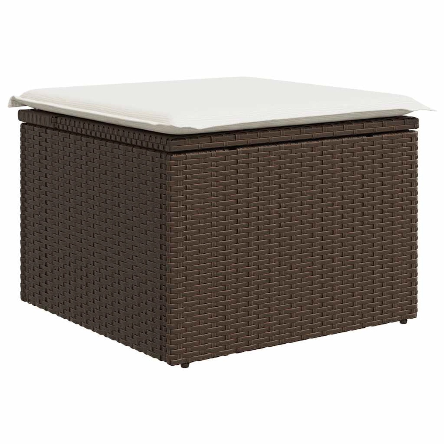 Brauner Poly Rattan Fußhocker mit Kissen, Teil der vidaXL Garten-Sofagarnitur.