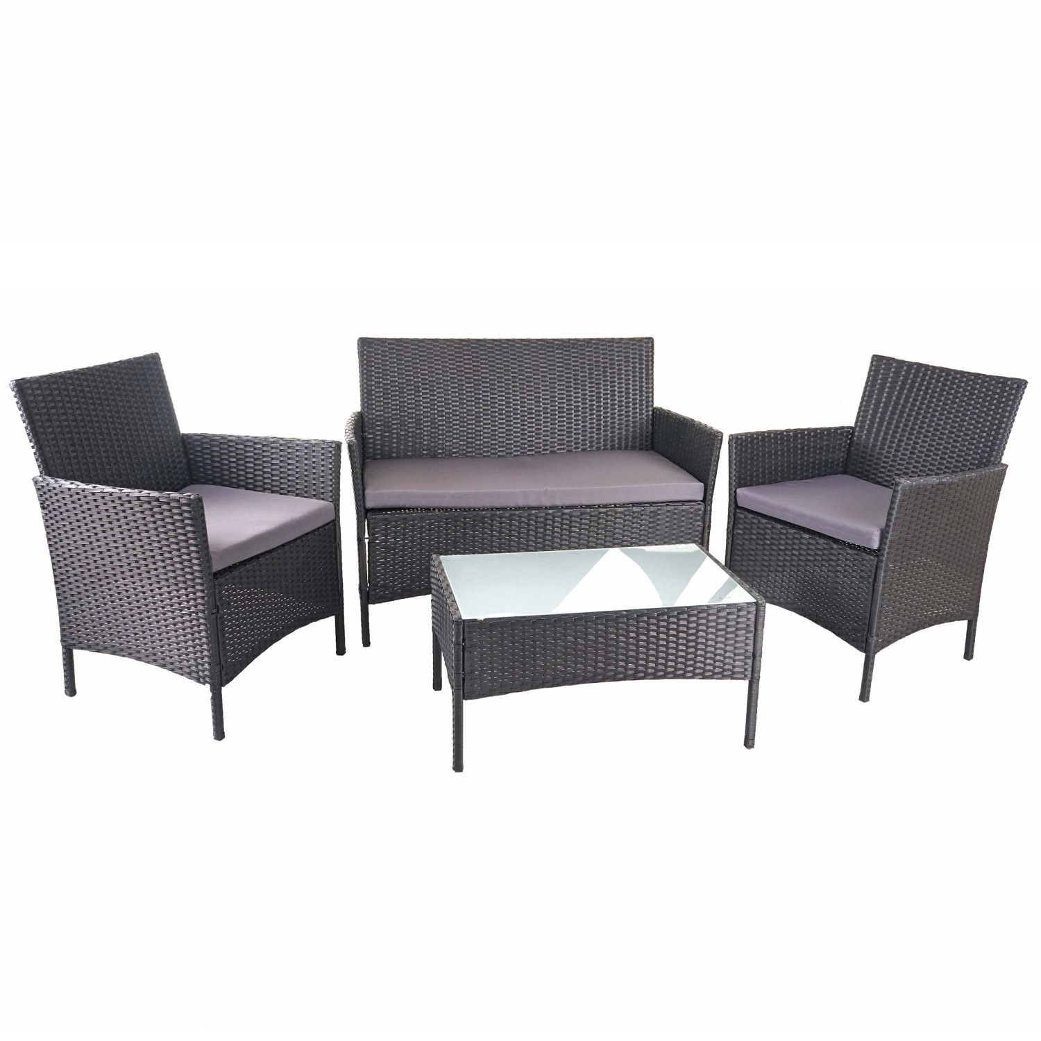 MCW Poly-Rattan Garnitur D82 4-teilig Schwarz mit Kissen Anthrazit